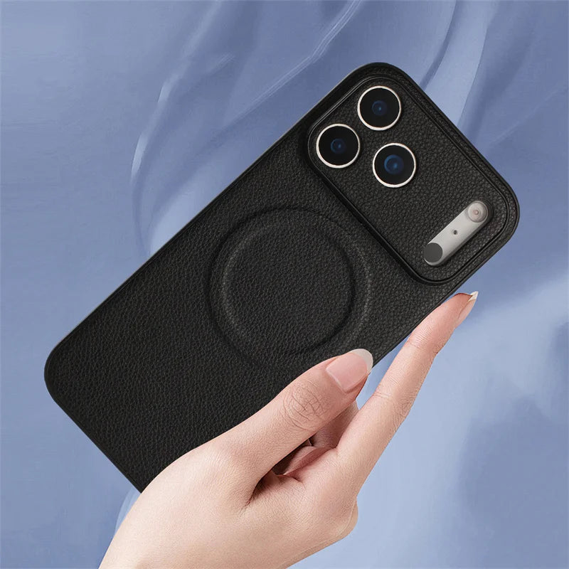 Litchi-Textured MagSafe Case with Raised Camera Protection for iPhone 17 Series
