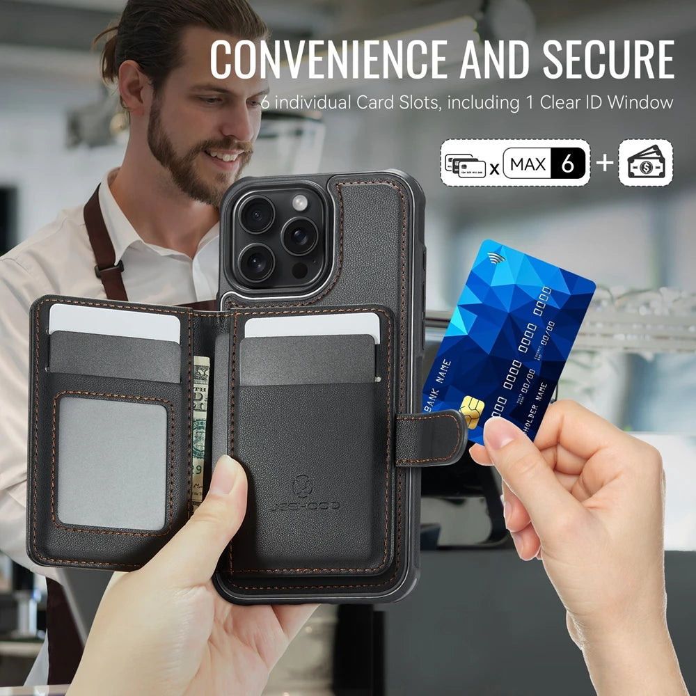 2-in-1 Leather MagSafe Wallet Case with Card Holder for iPhone 15 Series