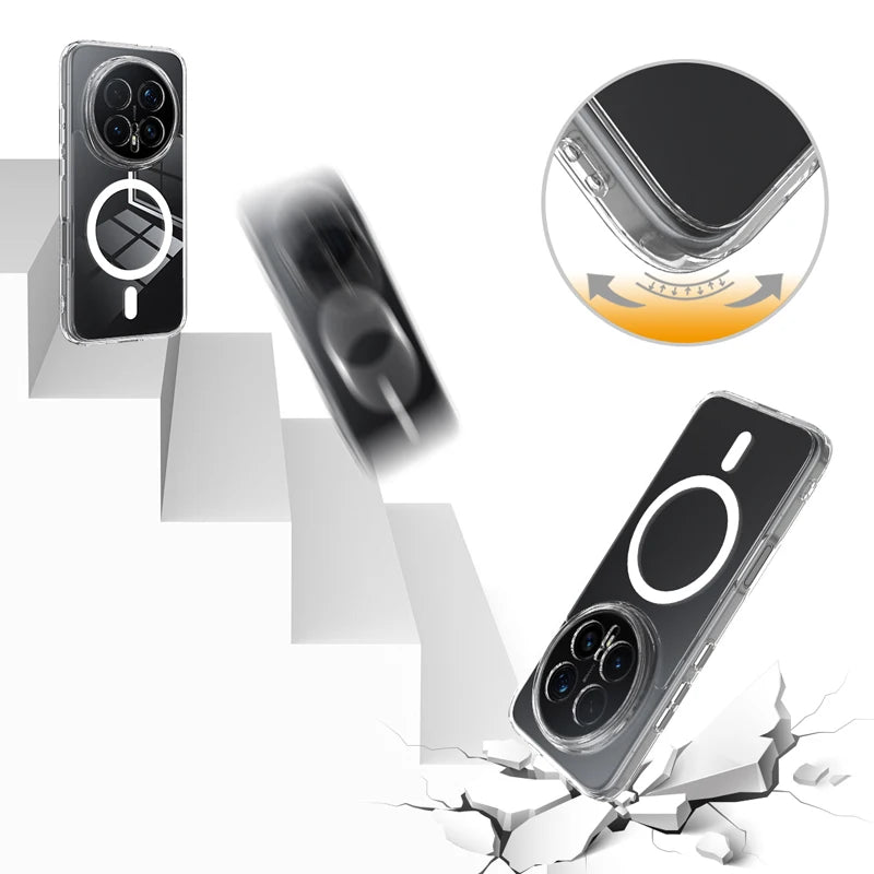 Transparent Shockproof Magnetic Case with Built-In Ring Mount for Honor Magic8 Pro