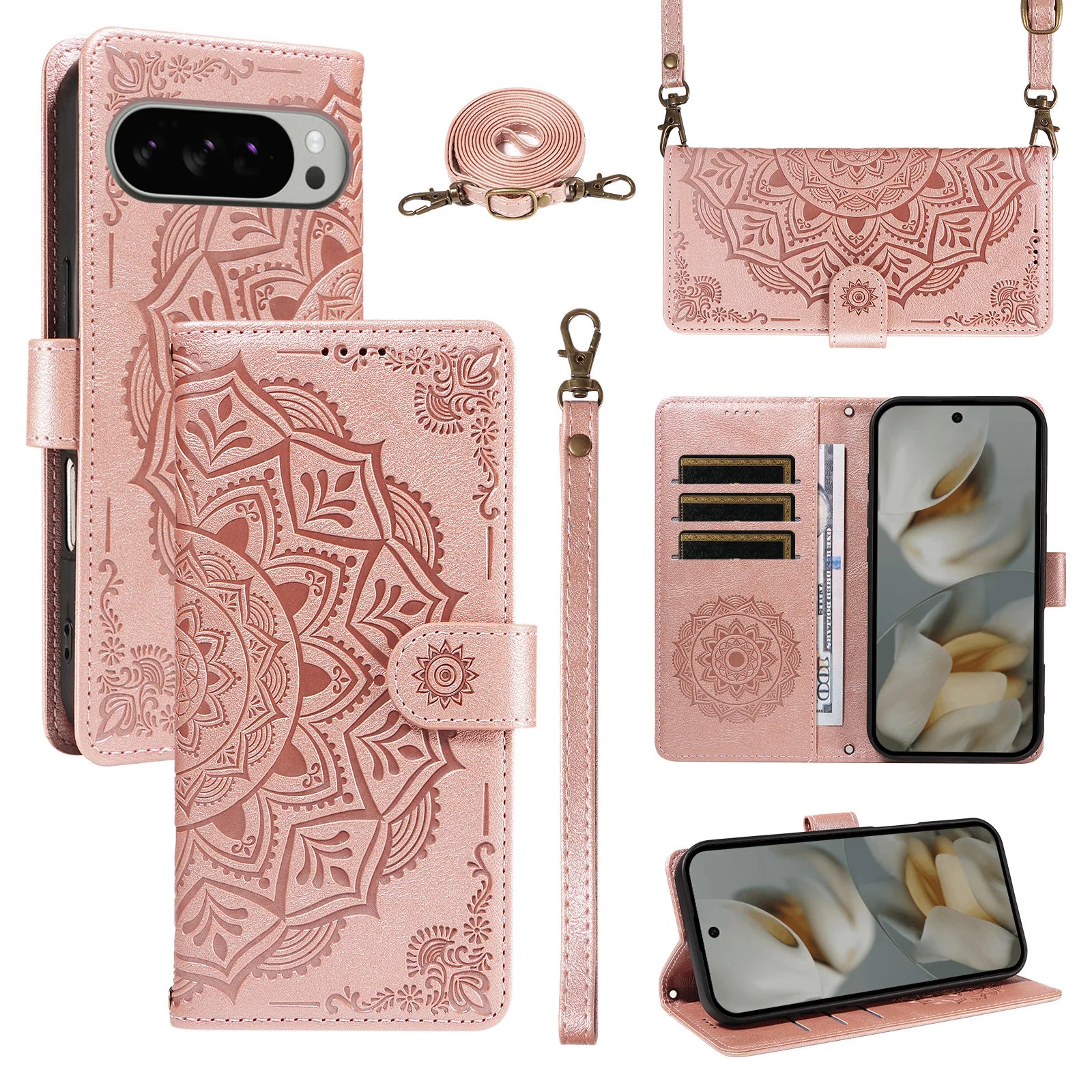 Luxury Embossed Datura Leather Case for Google Pixel 9 Series