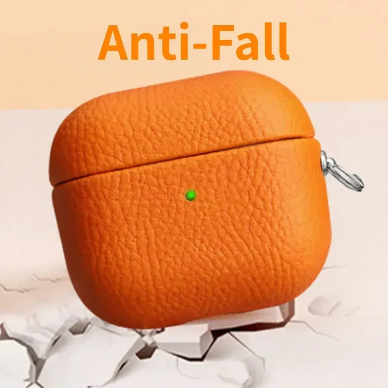 Lychee Pattern Cowhide Case with Secure Buckle for AirPods Pro 3