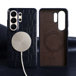 Crocodile-Embossed Leather Magnetic Case with Raised Camera Protection for Samsung Galaxy S25 Series