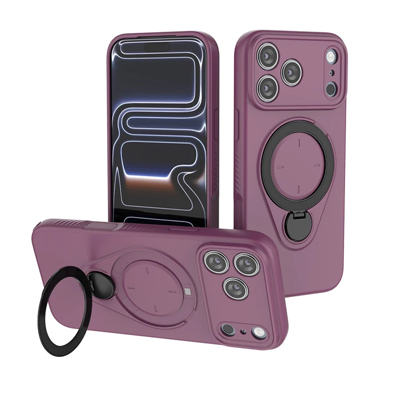 Soft TPU Shockproof MagSafe Case with 360° Rotating Metal Ring Stand for iPhone 17 Series
