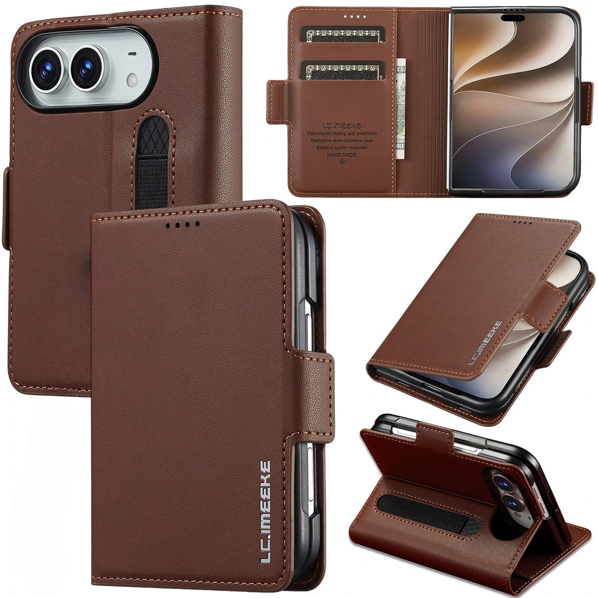 Leather Wallet Case with Integrated Pen Holder for iPhone Duo