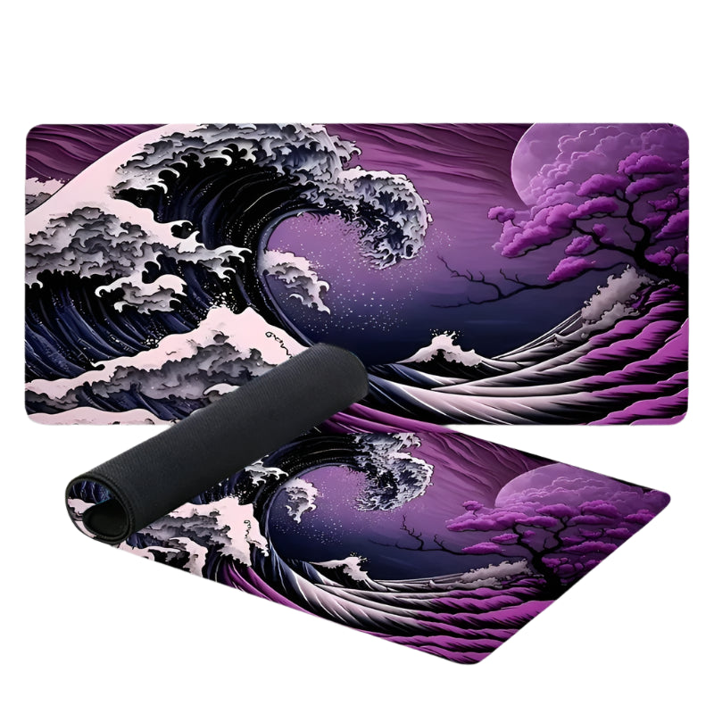 Large Gaming Mouse Pad with Japanese Kanagawa Wave Art