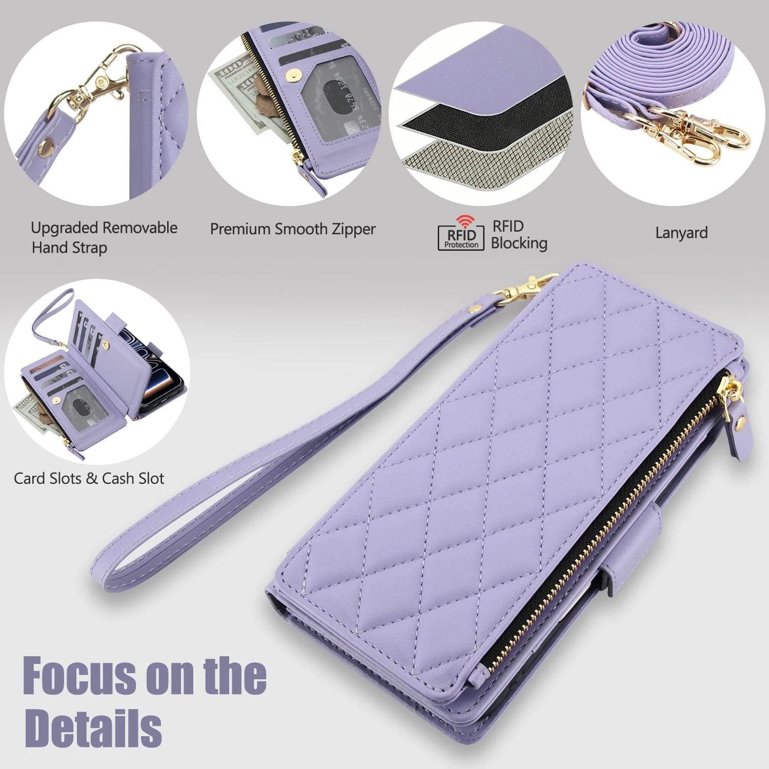 Crossbody Leather Wallet Case with Zipper and Card Slots for iPhone 17 Series