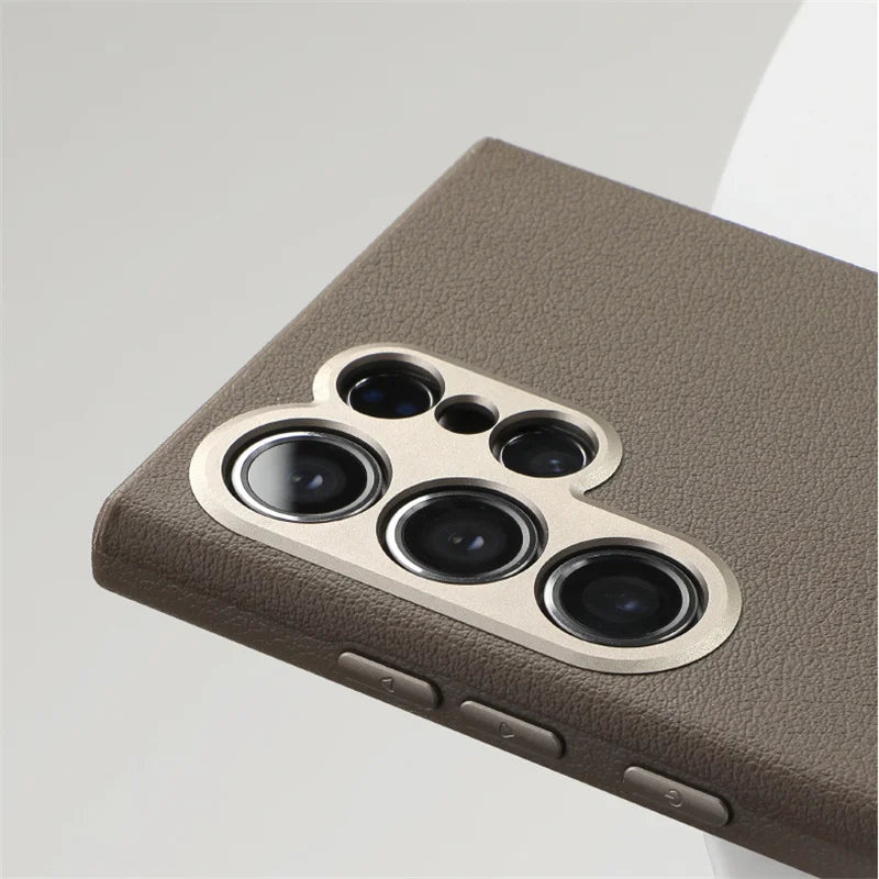 Elegant Magnetic Leather Case with Alloy Camera Cover for Samsung Galaxy S24 Series