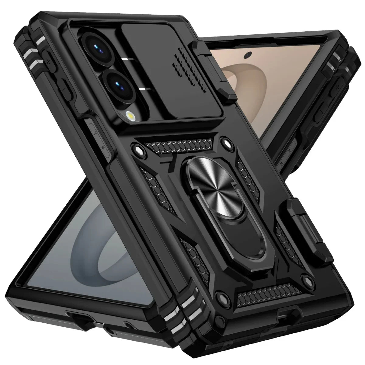 Sliding Camera Lens Cover Case with Rotating Ring Kickstand for Samsung Galaxy Z Fold 8