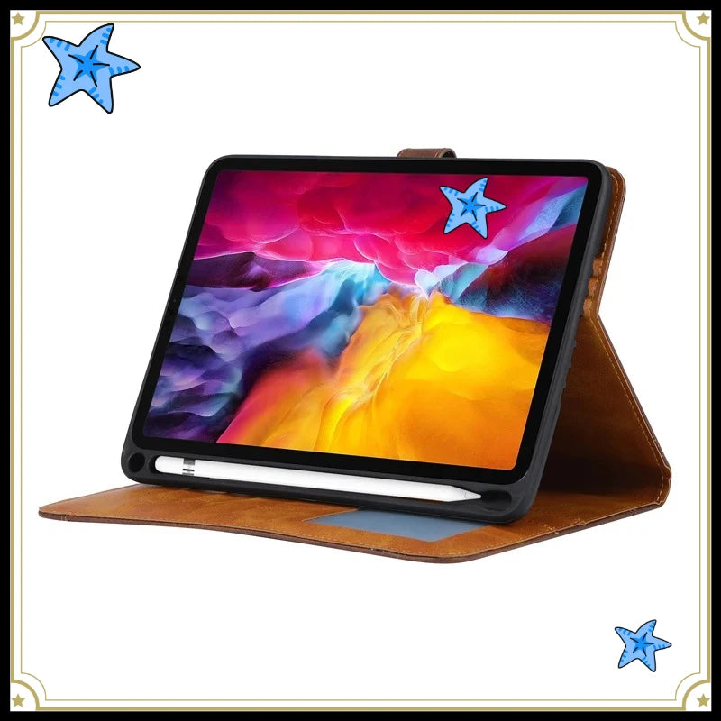 Leather Flip Case with Foldable Cover Stand for iPad Air (2024)