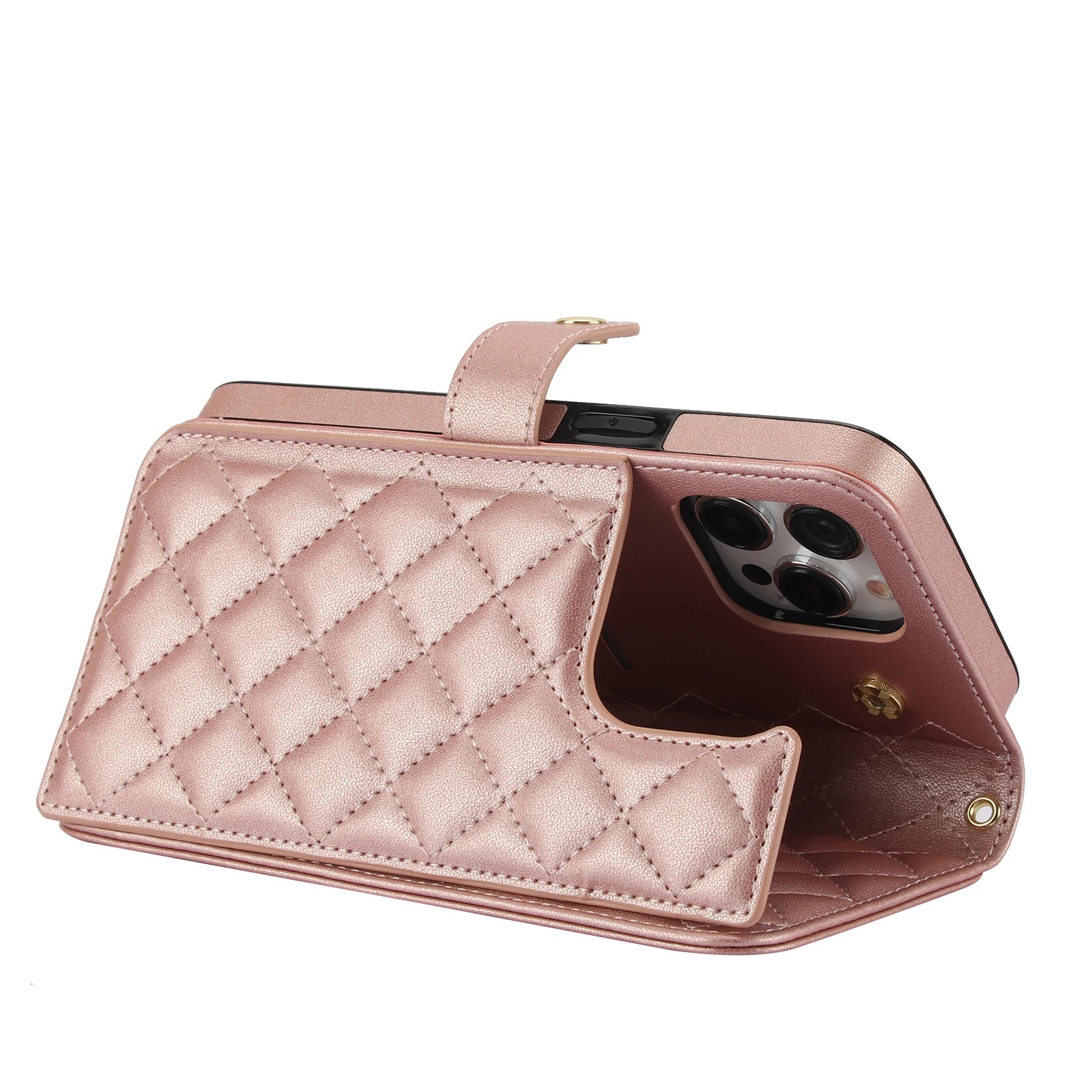 Leather Book Case with Crossbody Strap and Card Slots for iPhone 15 Series