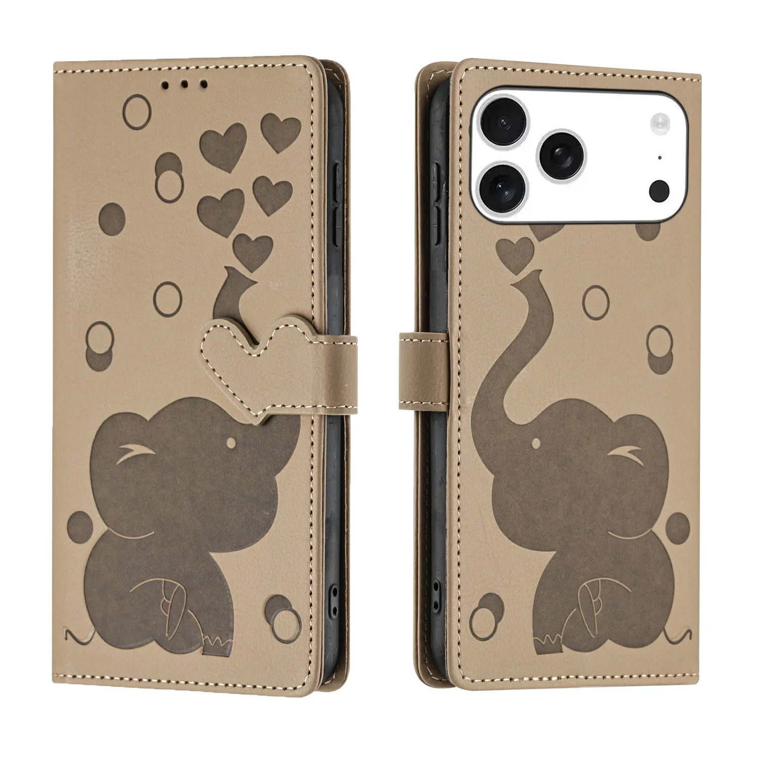 Cartoon Elephant Leather Flip Case with Card Pocket for iPhone 17 Series