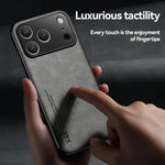 iPhone 17 Series PU Leather Magnetic Case with Built-In Metal Plate