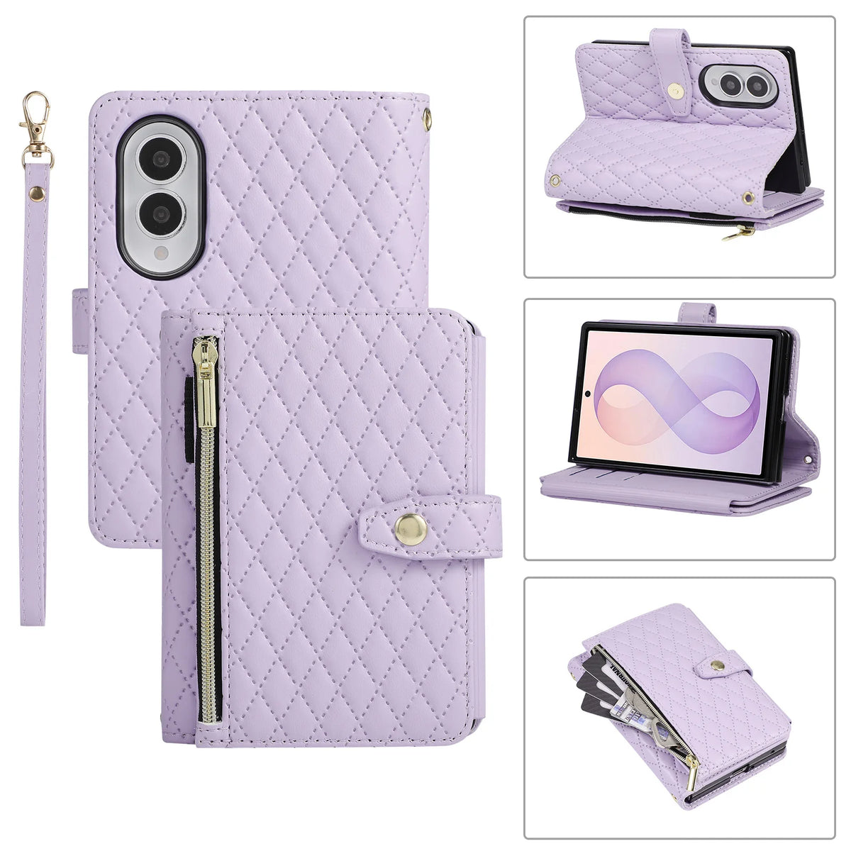 Quilted Leather Wallet Case with Foldable Viewing Stand for Samsung Galaxy Z Fold 8