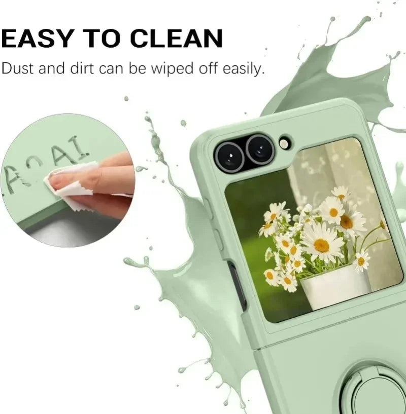 Liquid Silicone Phone Case with Ring Holder & Grip Stand for Samsung Galaxy Z Flip 6