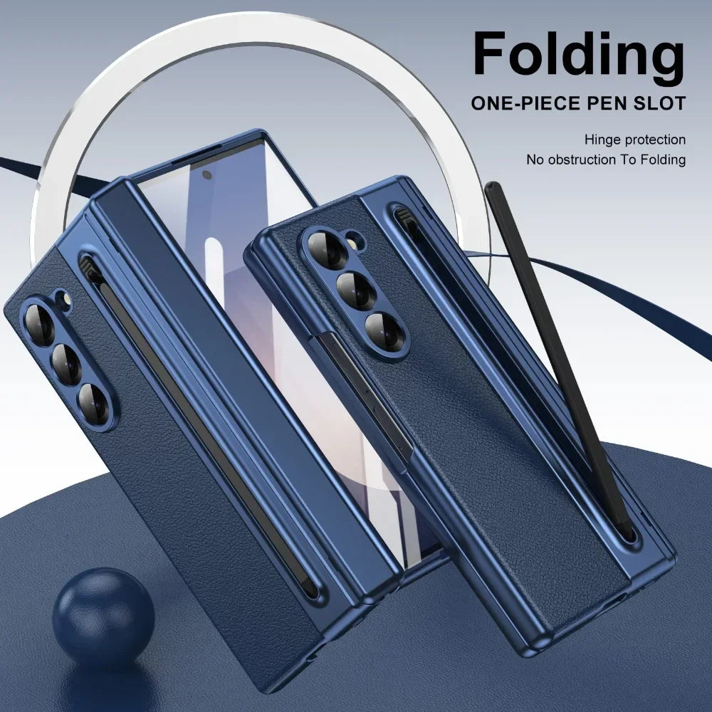 Shockproof Leather Case with Film, Pen Slot and Hinge Protection for Samsung Galaxy Z Fold 6