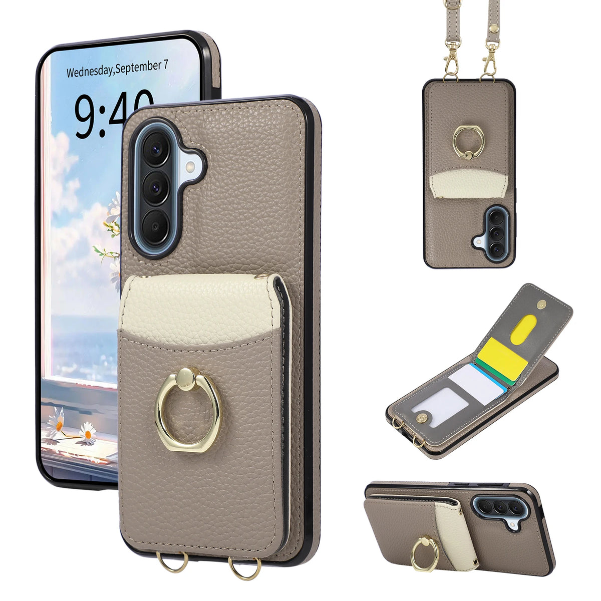 Dual-Strap Metal Clasp Leather Crossbody Case for Samsung Galaxy A37