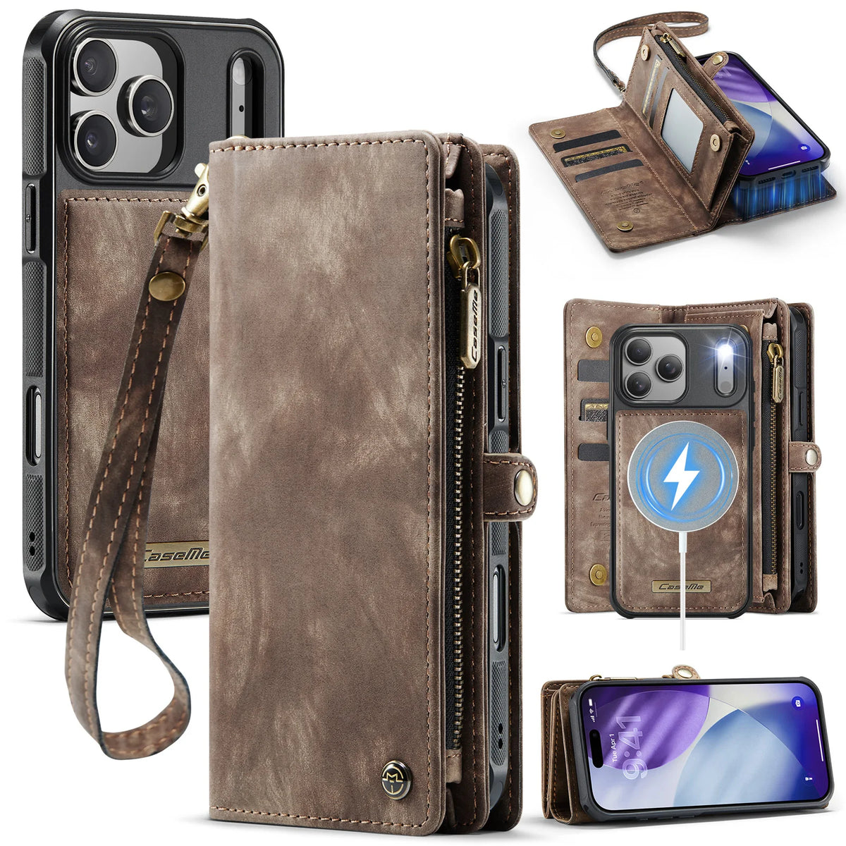 Leather Wallet Case with Zippered Coin Pouch for iPhone 18 Series