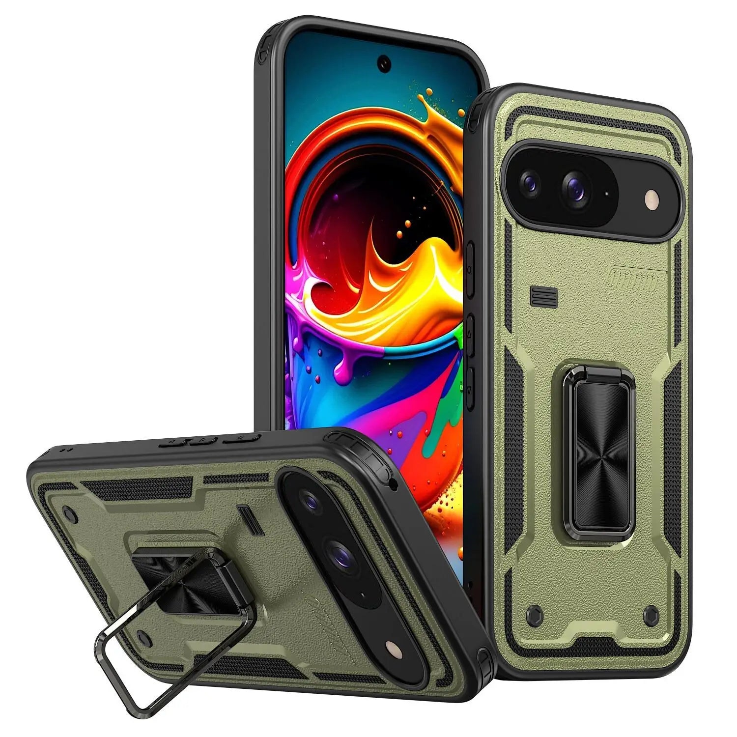Shockproof Magnetic Case with Car Mount Ring Stand for Google Pixel 9 Series