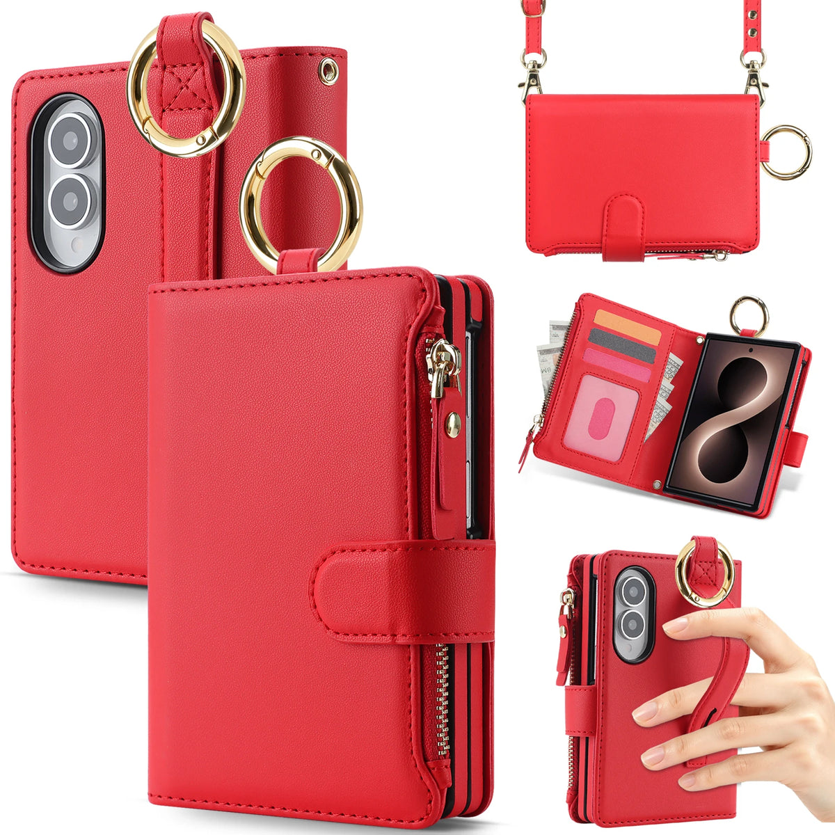 Leather Crossbody Wallet Case with Adjustable Strap for Samsung Galaxy Z Fold 8