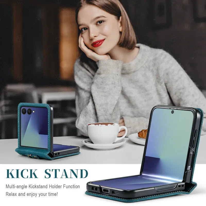 PU Leather Case with Detachable Wrist Lanyard for Samsung Galaxy Z Flip 8