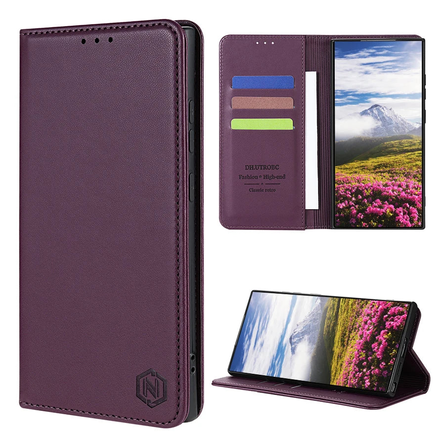 Skin-Friendly Leather Flip Case with Card Slot for Samsung Galaxy S26 Series