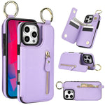 Protective Leather Case with Zipper Wallet & Ring Holder for iPhone 16 Series