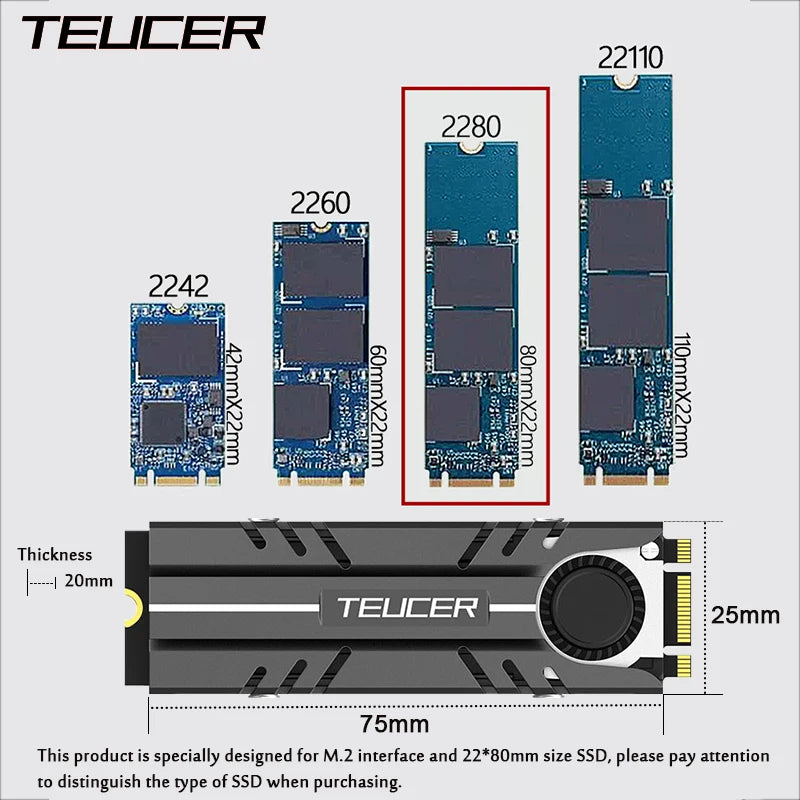TEUCER M.2 NVMe SSD Heatsink with Active Cooling Fan