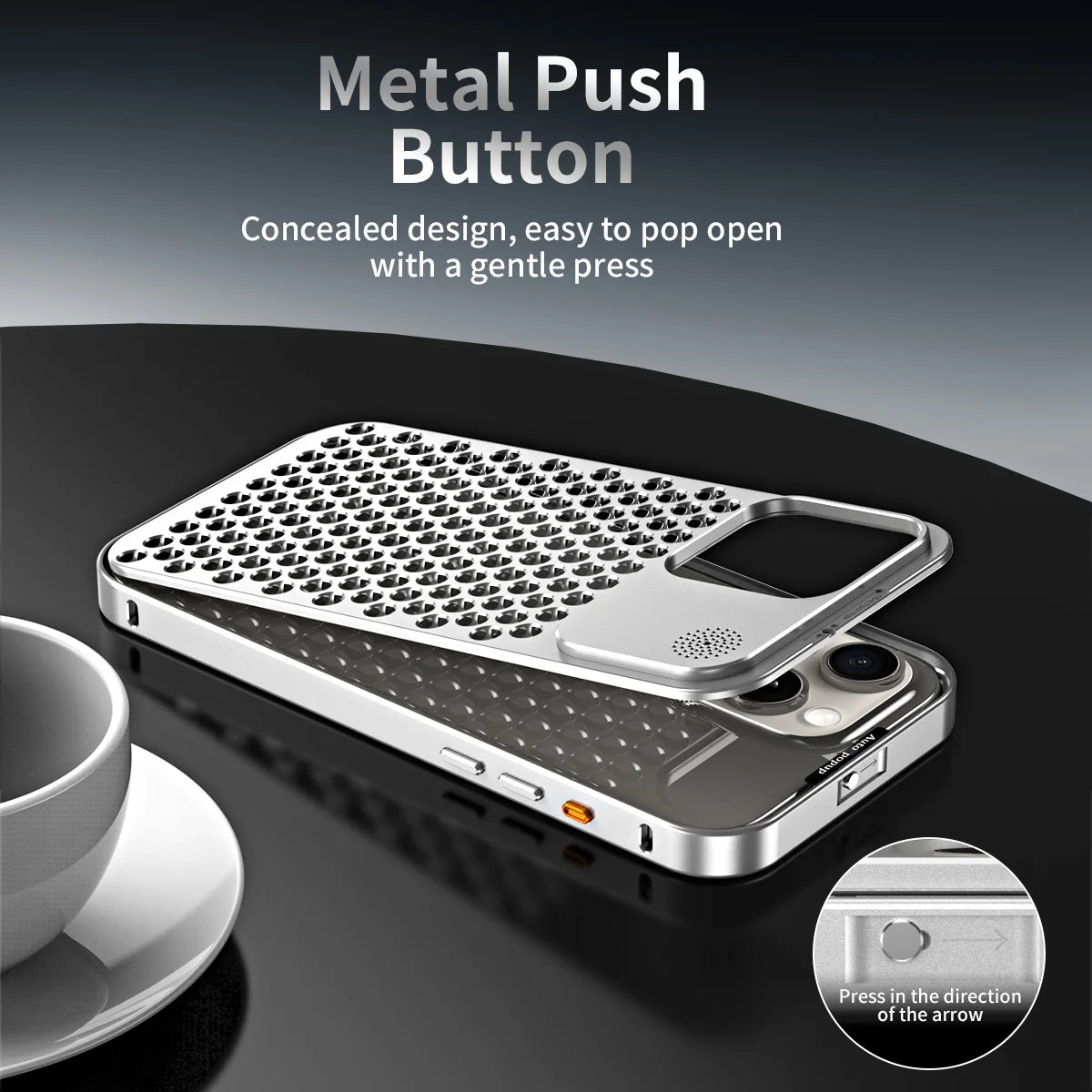 Shockproof Aluminum Metal Bumper Shell with Perfume Cooling Design for iPhone 15 Series