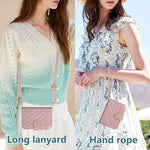Quilted Diamond Leather Crossbody Wallet Case with Long Adjustable Lanyard Strap for iPhone Duo