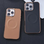 Soft Edge Leather Plating MagSafe Case for iPhone 16 Series