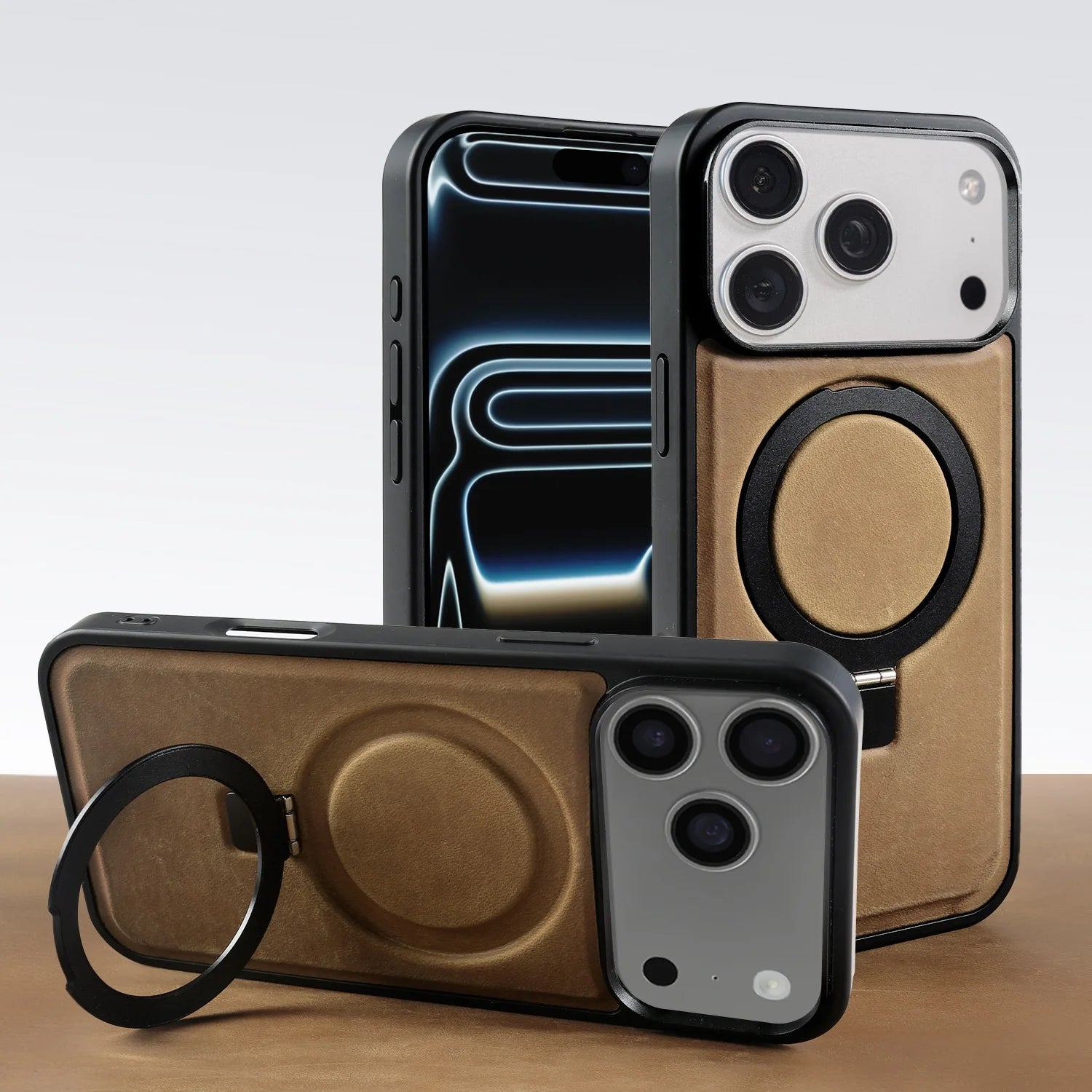 Premium Leather MagSafe Case with Built-In Stand and for iPhone 17 Series