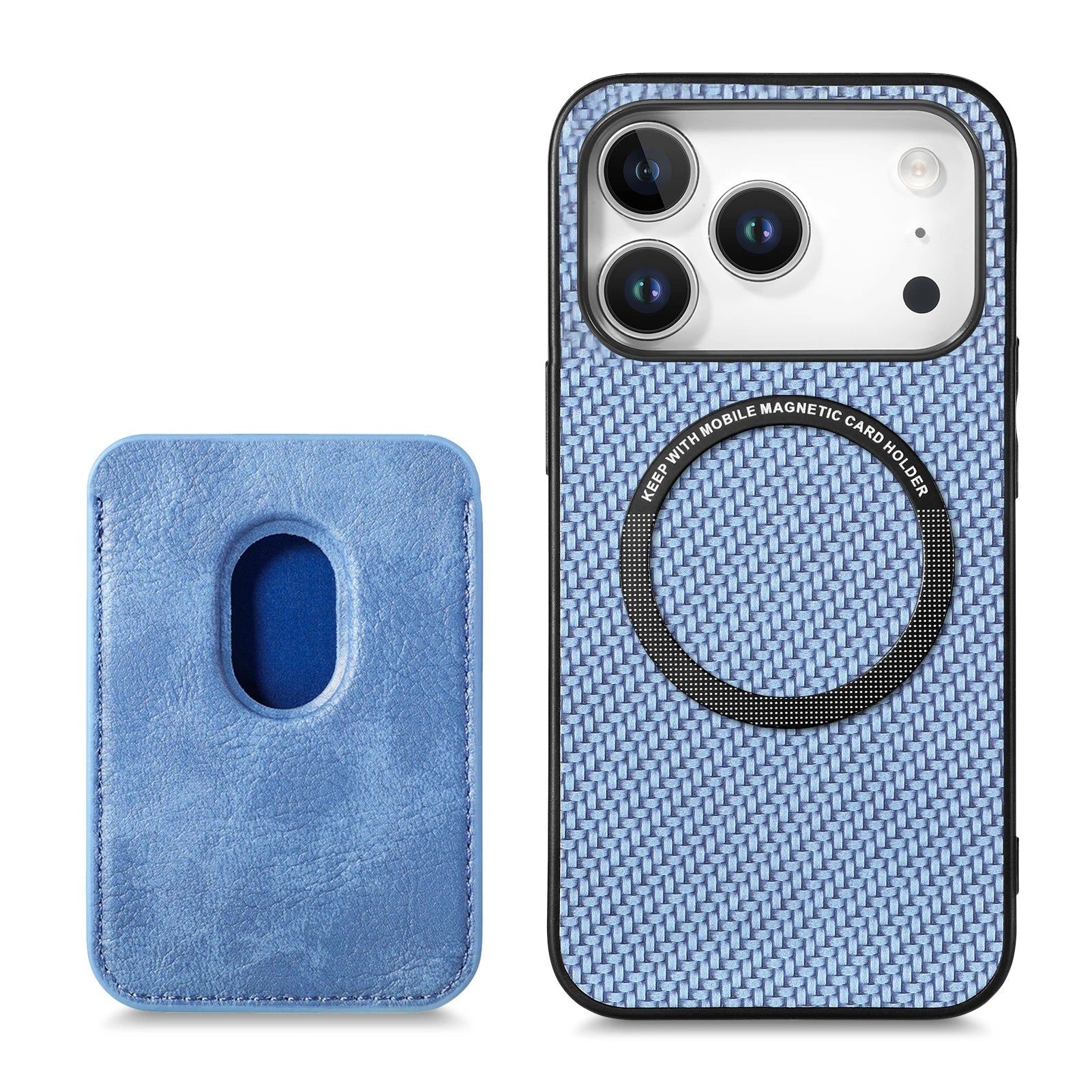 2-in-1 Detachable Slim Carbon Fiber Pattern MagSafe Leather Case with Card Bag for iPhone 17 Series