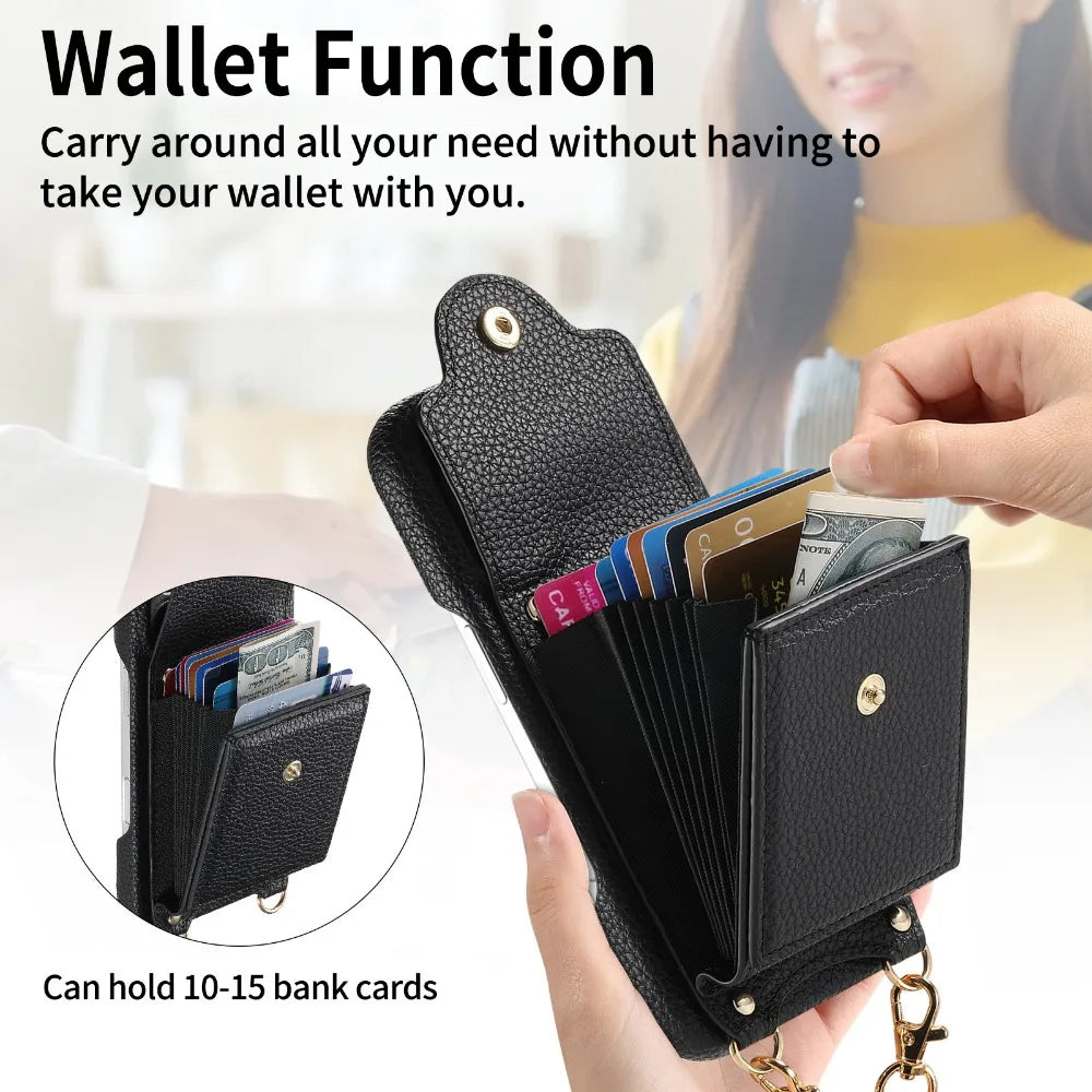 Crossbody Wallet Case with Mirror for iPhone 16