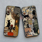 Abstract Art Cat Shockproof Back Phone Case for iPhone 15 Series