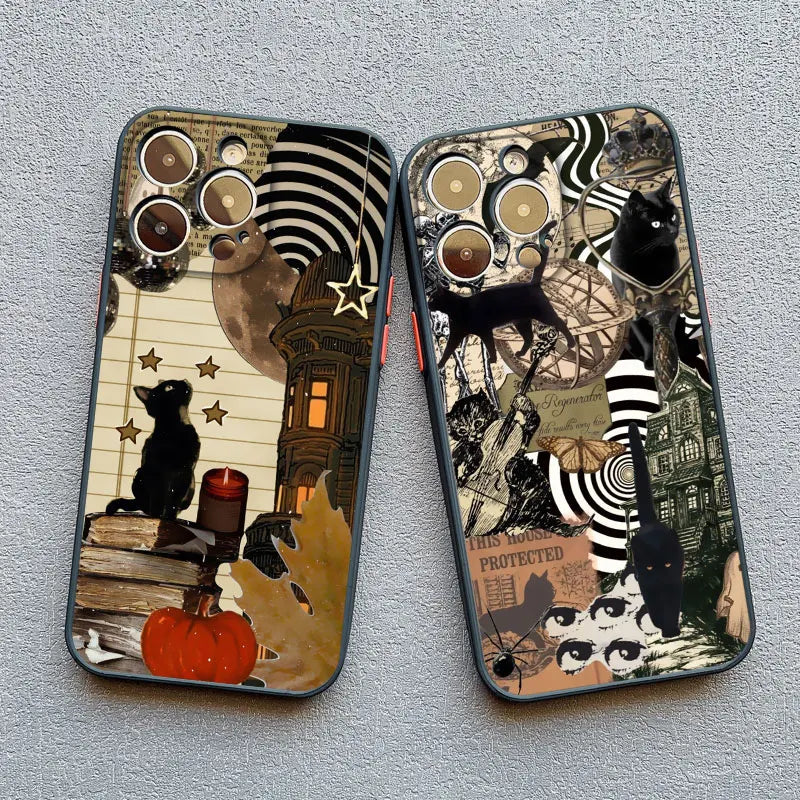 Abstract Art Cat Shockproof Back Phone Case for iPhone 15 Series