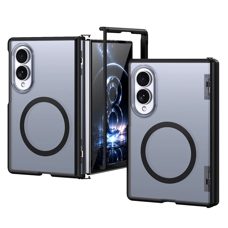 Transparent Shockproof Hinge Protection Case with Magnetic Ring Stand Compatibility for Samsung Galaxy Z Fold 8