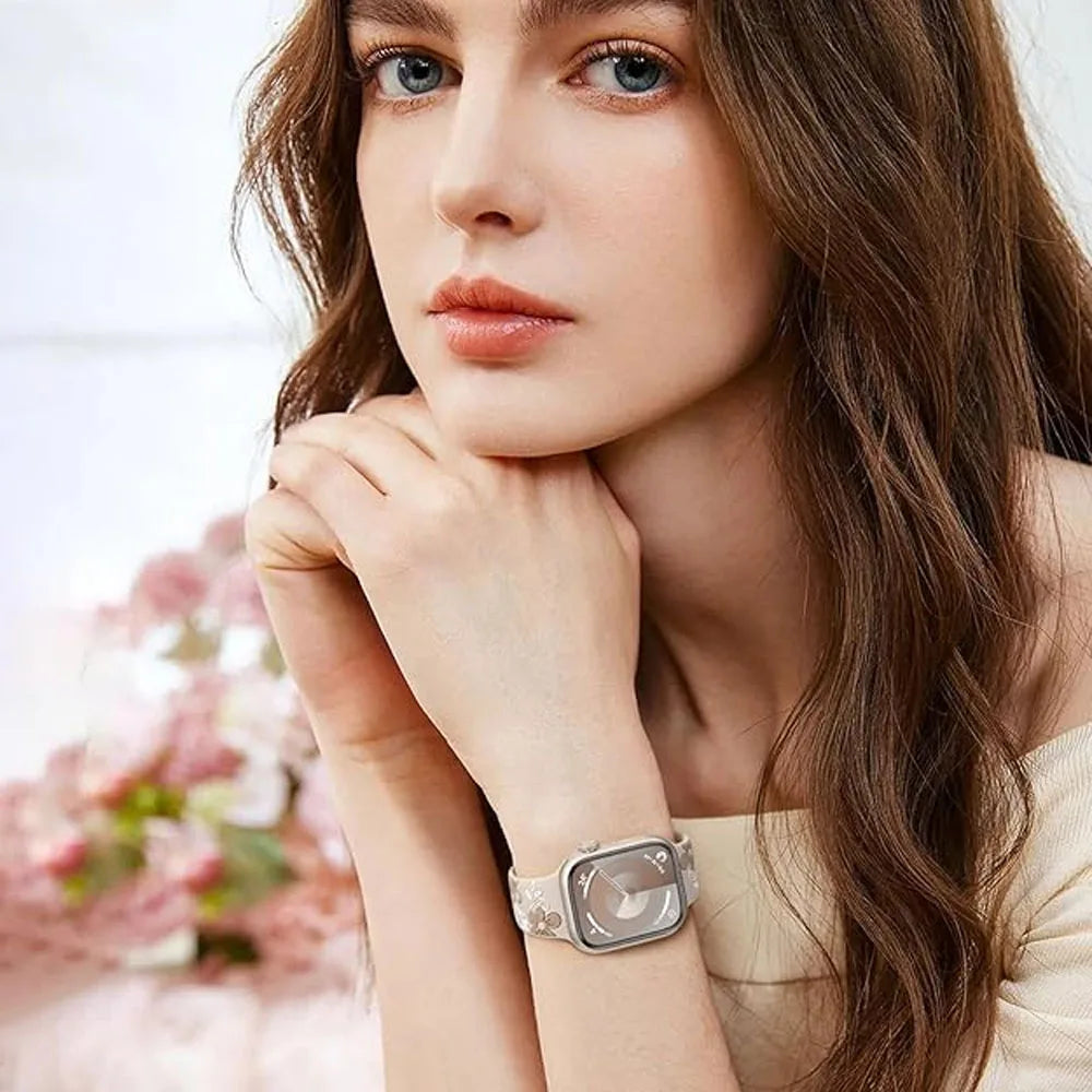 Floral Engraved Silicone Strap for Apple Watch