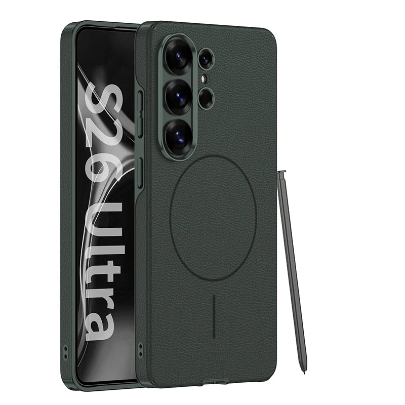 Luxury PU Leather Magnetic Case with Lens Protection for Samsung Galaxy S26 Ultra