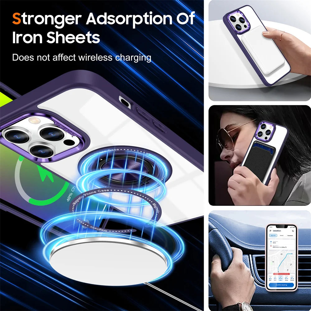 Crystal Clear Magnetic Case with Ring Stand for iPhone 15 Series