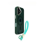 Luxury Metal Lens MagSafe Case with Hand Strap for iPhone 16 Series