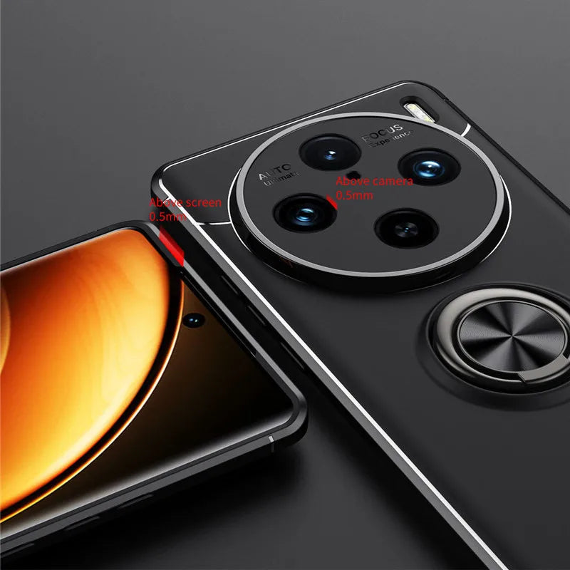 Shockproof Protective Case with Silicone Metal Ring Stand for Vivo X100 Series