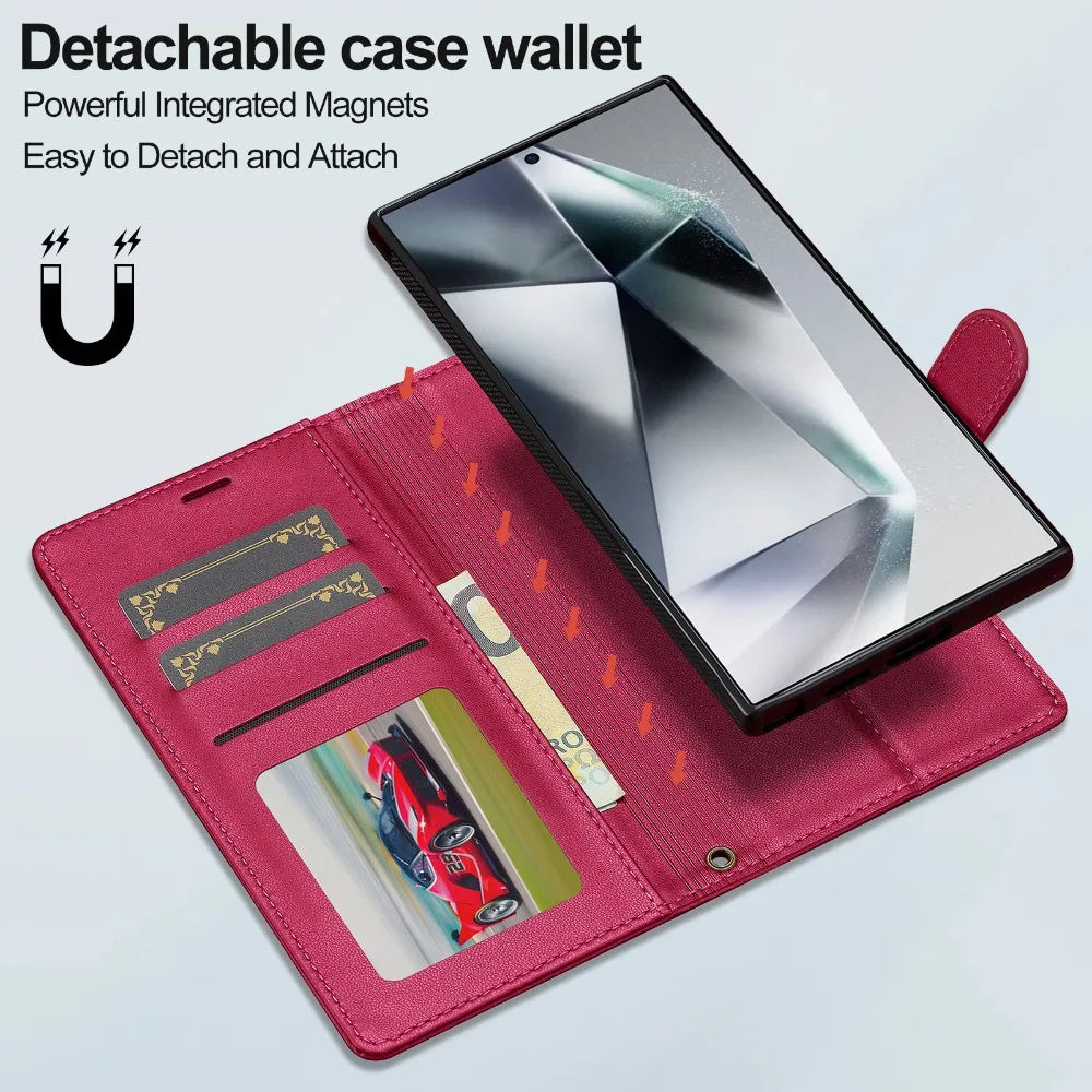 Leather Case with Detachable Wallet for Samsung Galaxy S24 Series