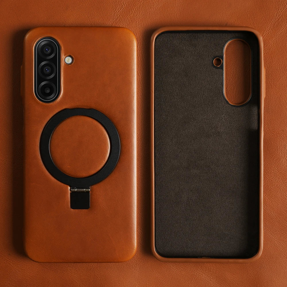 Textured Leather Case with 90° Rotating Magnetic Bracket Stand for Samsung Galaxy A36