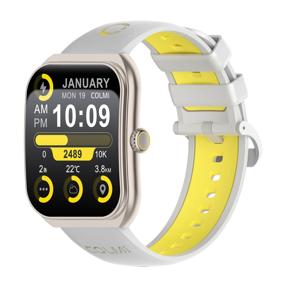 Smartwatch with a yellow strap on a white background
