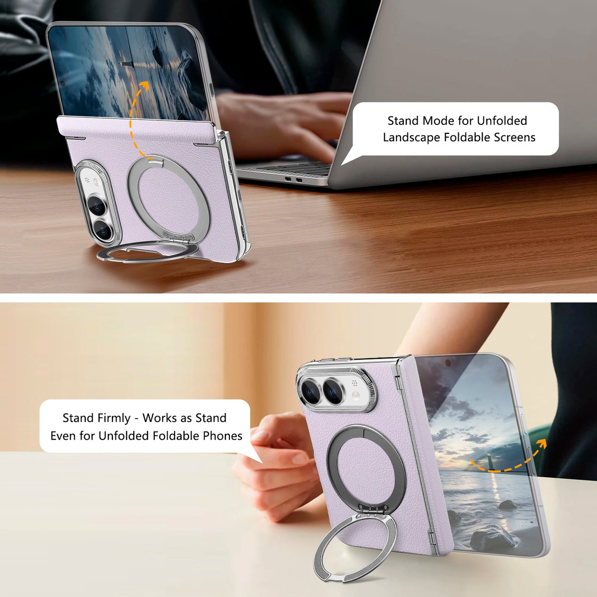 Lychee-Pattern Leather MagSafe Stand Case for iPhone Duo