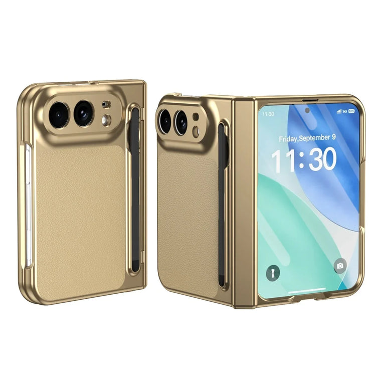 Textured Leather Foldable Case with Pen Slot for iPhone Duo