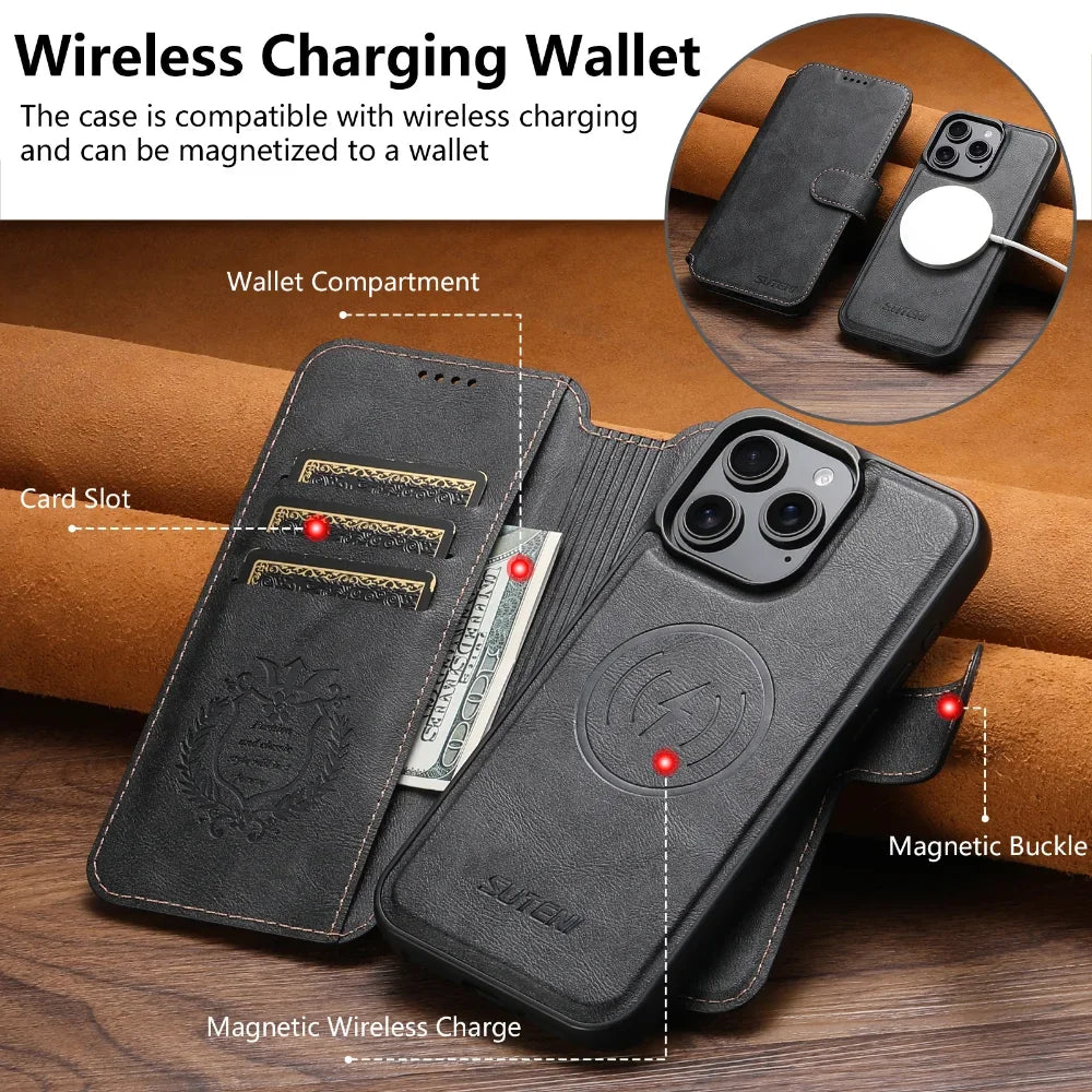 Detachable MagSafe Leather Wallet Case for iPhone 16 Series