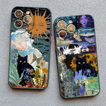 Abstract Art Cat Shockproof Back Phone Case for iPhone 15 Series