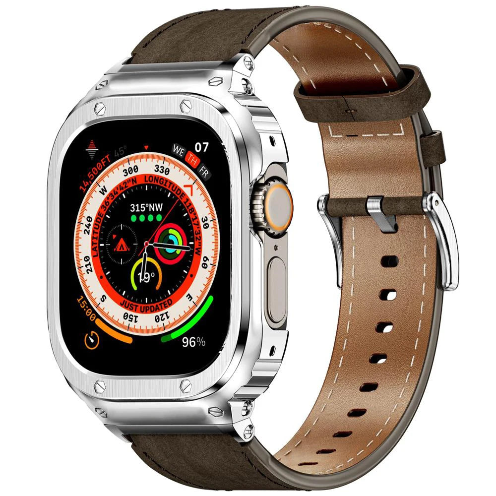 Luxury Metal Frame & Leather Strap Modification Kit for Apple Watch