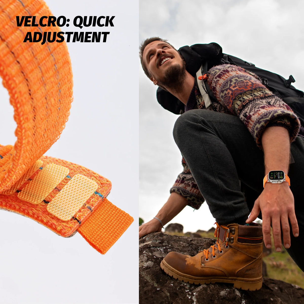 Quilted Nylon Trail Loop Band with Velcro Closure for Apple Watch